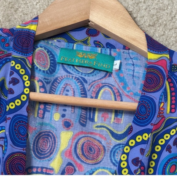 Feather And Find Genova Wrap Dress Spirit Of Dadirri Gathered Short Sleeves Sz L - Picture 7 of 12